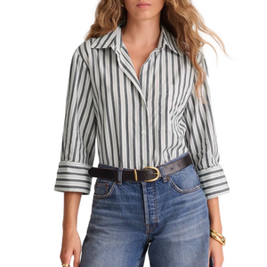 Madewell Black and White Striped Button-Down Shirt